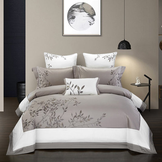 Luxury 4-Piece Cotton Embroidery Bedding Set | 100% Pure Cotton | 60S 200TC Sateen Duvet Cover & Sheets