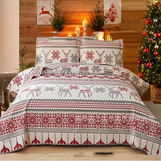 Festive Christmas Three-piece Bed Set | Soft Peach Skin Fabric Duvet Cover | Digital Printing & Modern Simplicity