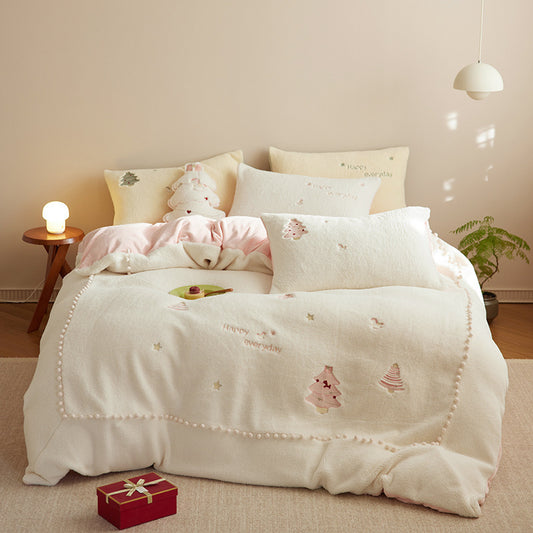 Cozy Winter Milk Fiber Bedding | Princess Style Four-piece Set | Warm Bedding & Reactive Printing