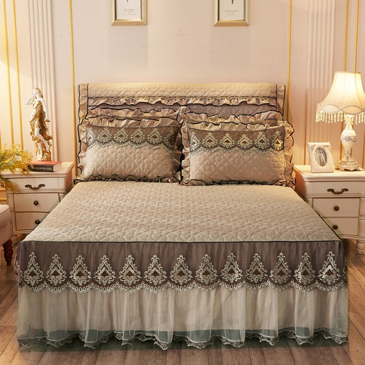Luxurious Quilted Lace Bed Skirt | Thickened Cotton Bedspread | Embroidery Quilting & Simmons Bed Cover
